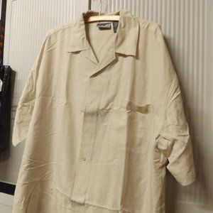 MEN'S, XL, TAN PLAID SHORT SLEEVE CASUAL BUTTON DOWN SHIRT